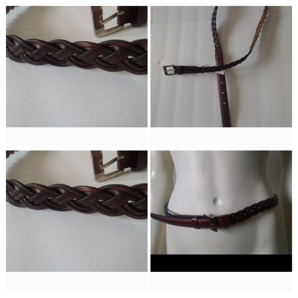Women's Sonoma Goods For Life Solid & Braided Leather Belt COGNAC BLK SZ SMALL
